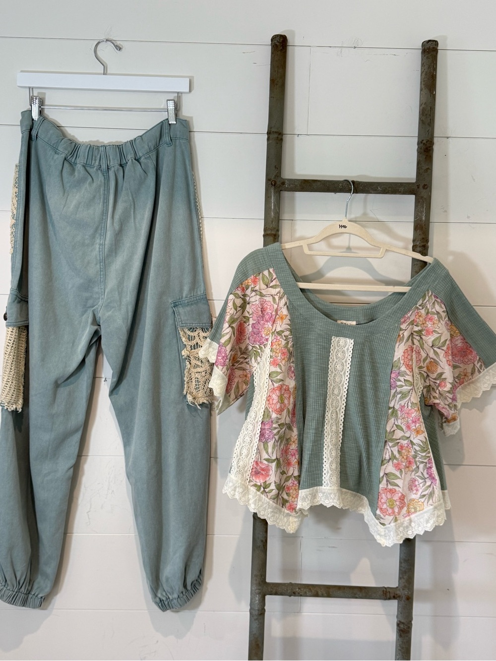 NEW POL SET: “The Millie May” Patchwork Jogger Pants & Floral Lace Top - Picture 3 of 4